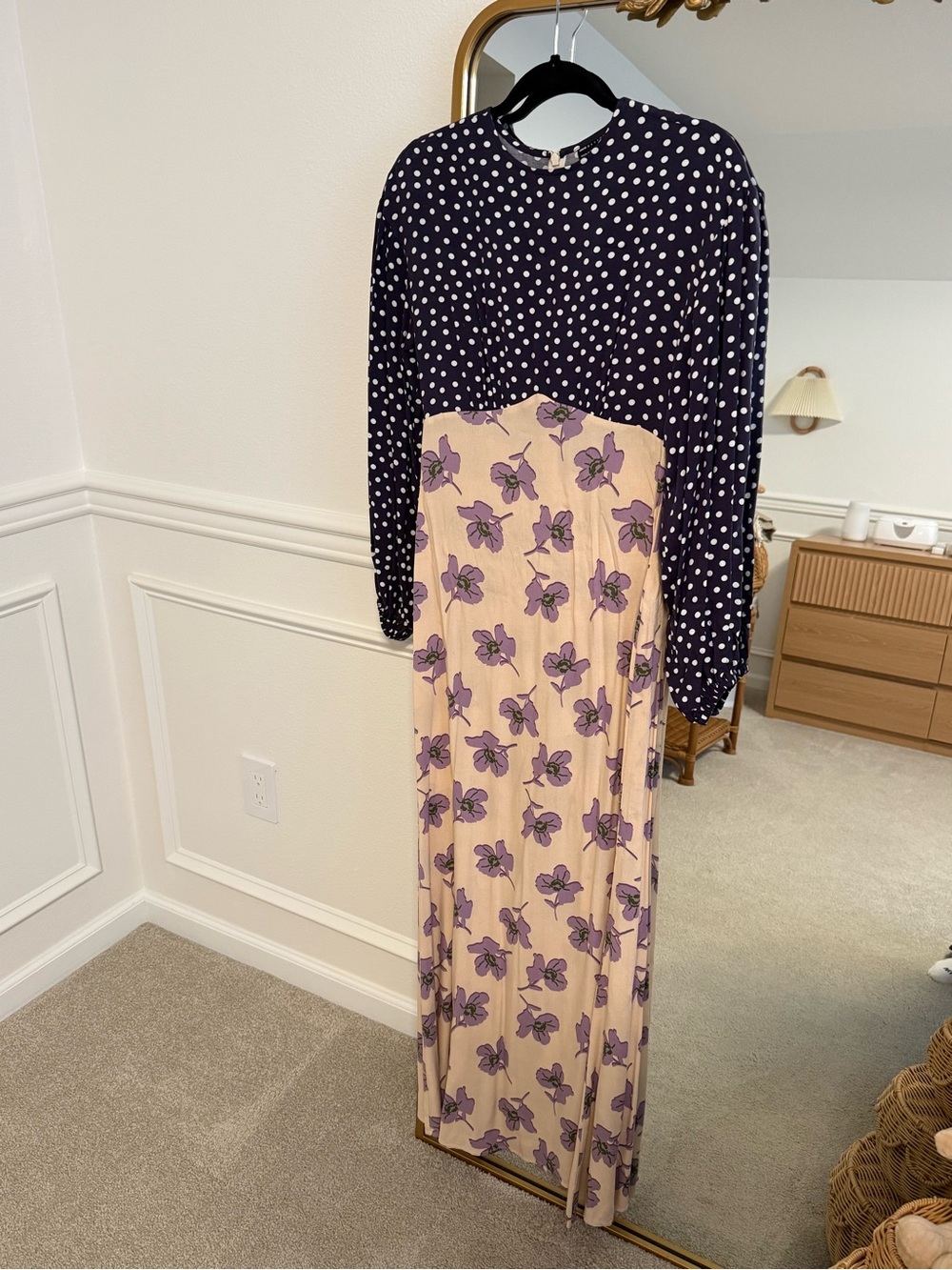 ASOS Polka Dot & Floral Long Sleeve Maxi Dress - Navy and Cream